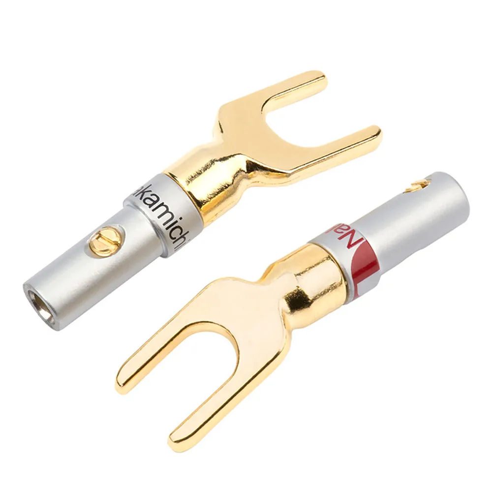 

8pcs Nakamichi Y/U Spade Banana Plug Pure Copper Plated Gold Y Plug U-Shaped Plug Speaker Connector Audio Terminal Post Adapter