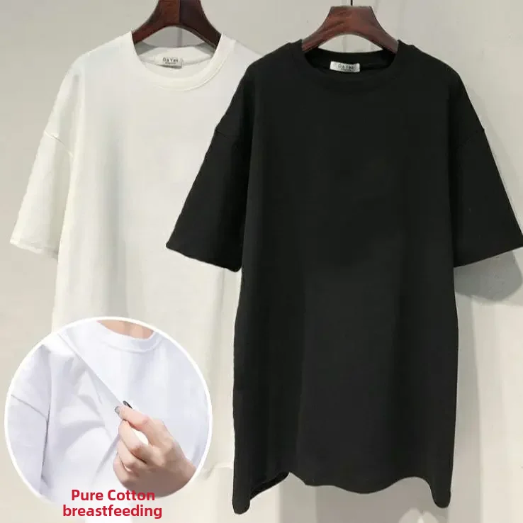 Breastfeeding Cotton T-shirt Short Sleeves Maternity Clothes Summer Loose-fit Breastfeeding Top Feeding Discreet Outfit 2