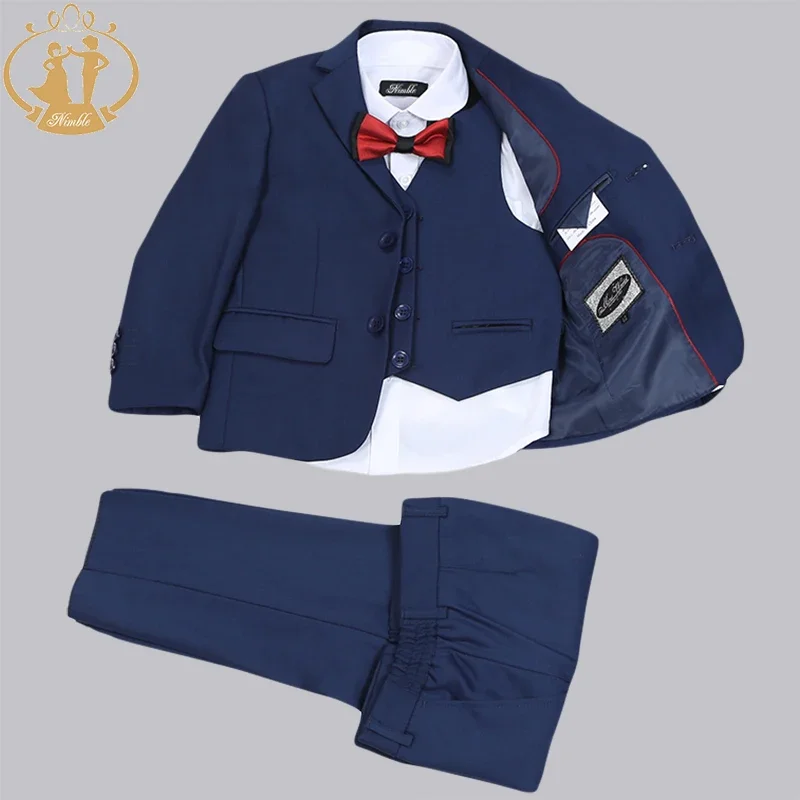 Nimble – Costume formel pour garçons pour mariages, Costume d'hôte de fête pour enfants, Blazer bleu, gilet, pantalon, vente en gros, 3 pièces