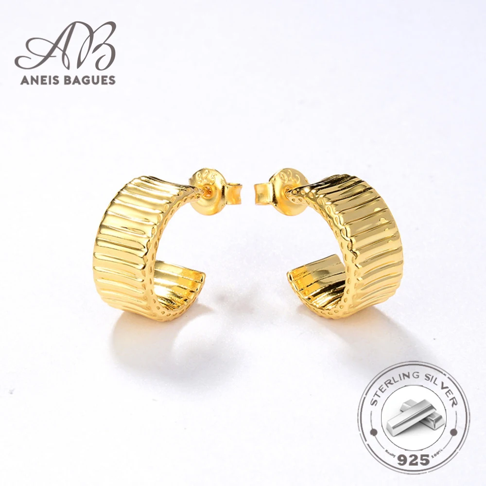 

Aneis Bagues New Arrival 925 Sterling Silver With 18K Gold Plated Vintage Threaded C Word Stud Earrings For Women Fine Jewelry