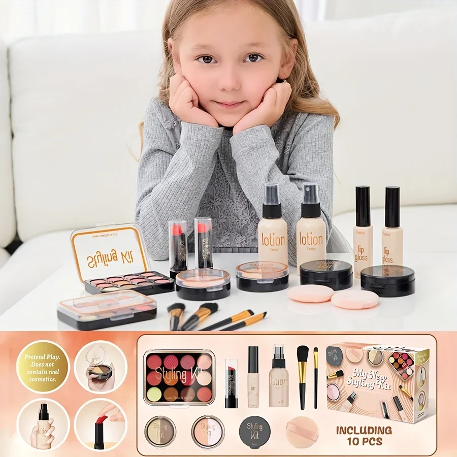 10pcs Creative Pretend Makeup Play Toy Kit for Youngsters girls-Ideal Gift for Christmas, Halloween, Thanksgiving & Birthdays