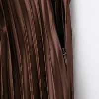 TRAF Elegant Party Midi Skirts 2025 Women's Spring Mid Waist Pleated Skirts Fashion Casual Vintage Beige Brown Long Skirts - Image 5
