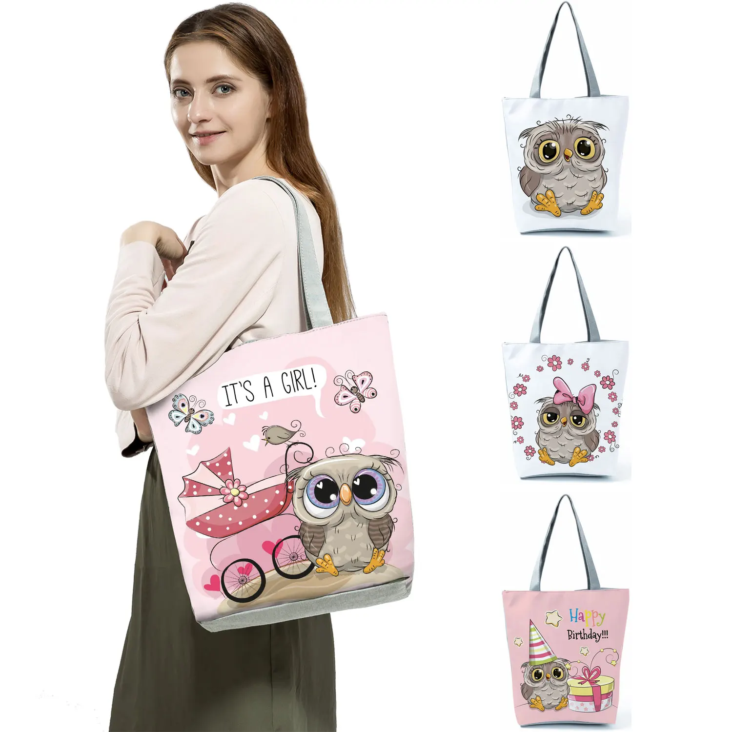 

Fashion Trend New Handbag Cute Owl Graphic Printed Shoulder Bag Female Casual Harajuku Tote High Capacity Practical Shopping Bag