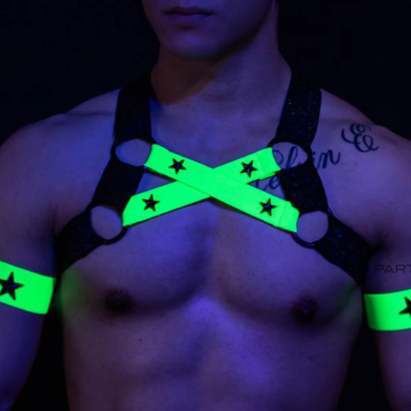 

Fluorescent Color Elastic Bandage Men'S Bondage Straps Sexy Hollow Straps Nightclub Dj Gogo Costume Stage Accessories XS3433