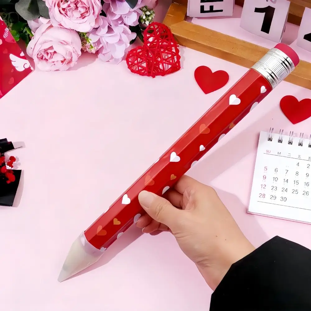 고품질 나무 대형 연필 34CM 하트 기하학 무늬 프린트 문구용 연필 지우개 포함 대형 연필 공연 소품