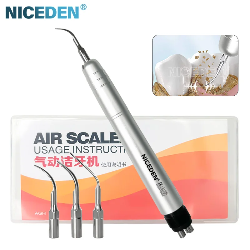 Dental Ultrasonic Air Scaler Tooth Calculus Remover Cleaning Tool Handpiece Whiten 2Holes/4 Holes with 3 Tips Tooth Cleaner