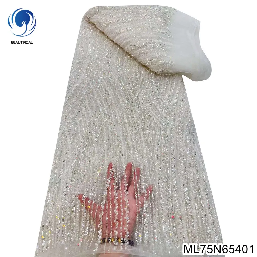 

2023 Elegant African Lace Fabric Net Nigerian Luxury Bestway Bead Sequin High Quality Wedding Dresses for Women Tulle ML75N654