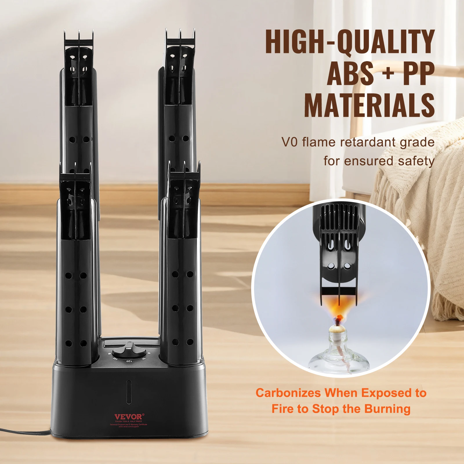 VEVOR Detachable 4 Tubes Portable Shoe Dryer with Timer Boot Warmers Dryer with Heat Blower & ABS PP for Multiple Shoes and Boot 4