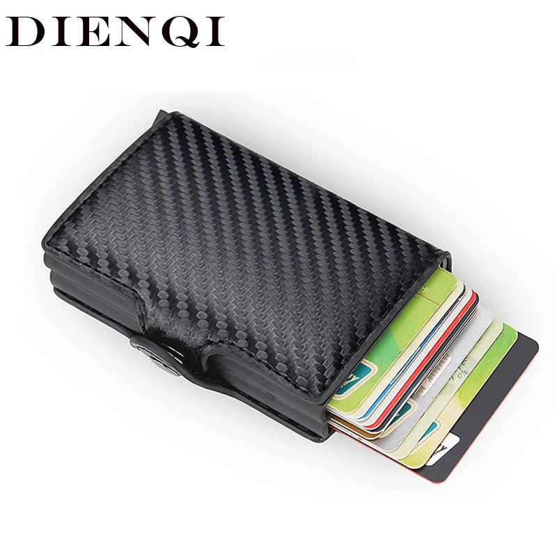 Credit card holder Carbon Fiber Anti Rfid Credit Card Holder Mens Double Cardholder Case Wallet Metal Business Bank Creditcard Minimalist