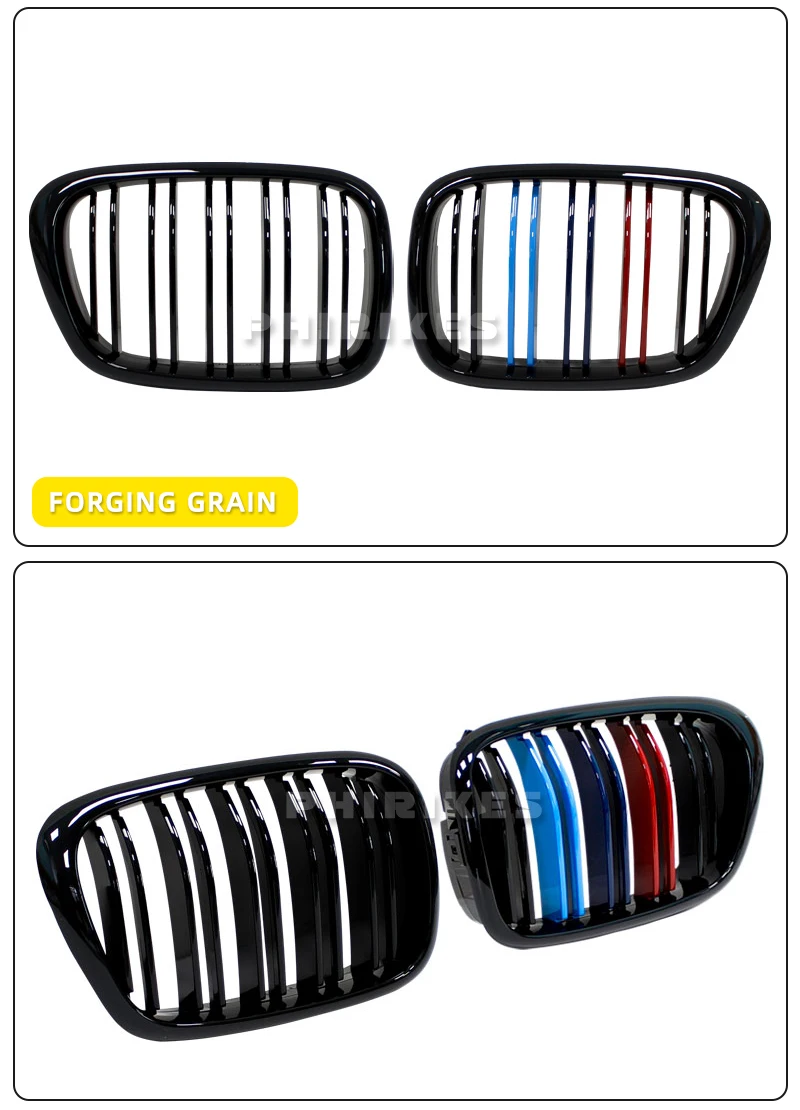 For BMW E39 5 Series 525 528 530 Gloss Black Grille Car Front Hood Grill Kidney Grilles Racing Grill 99-03 Accessories Dual Line