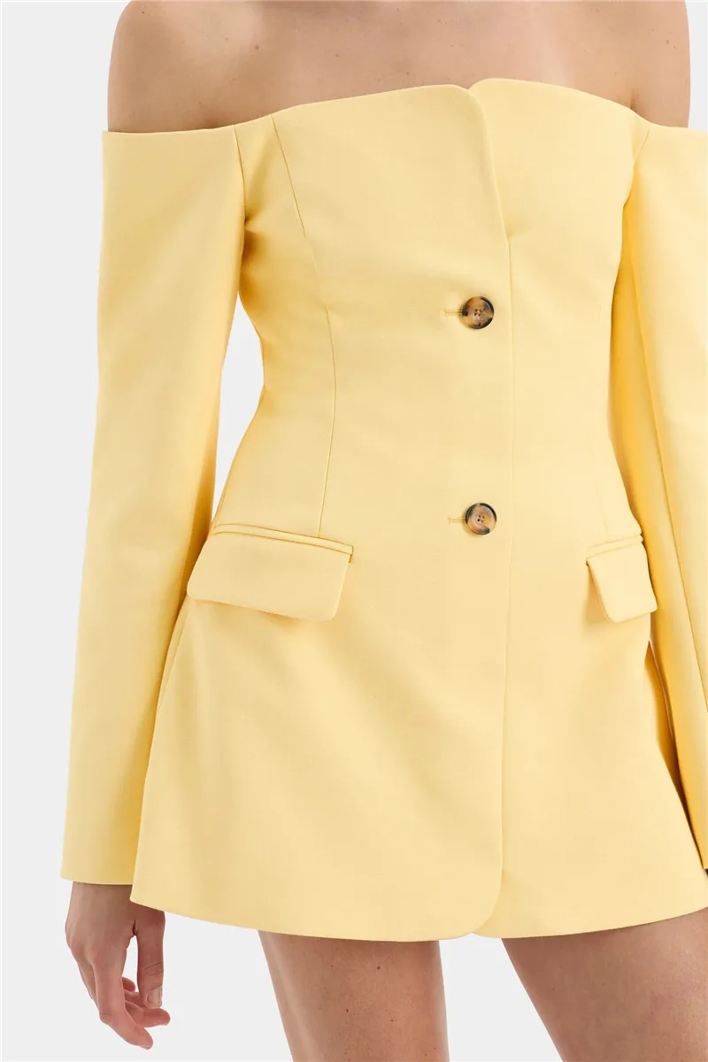 Off-shoulder Strapless Sexy Blazer Dress For Women Fashion Solid Zipper Two Pocket Long Sleeve Backless Mini Dress