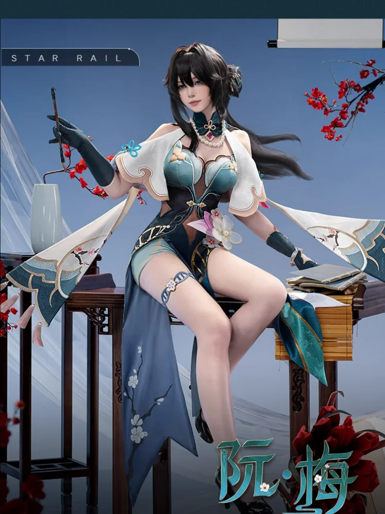 

Fashion Game Honkai: Star Rail Doujin Ruan Mei Cosplay Costume Women Cheongsam Cos Dress Comic-con Party Suit Full Set Pre-sale