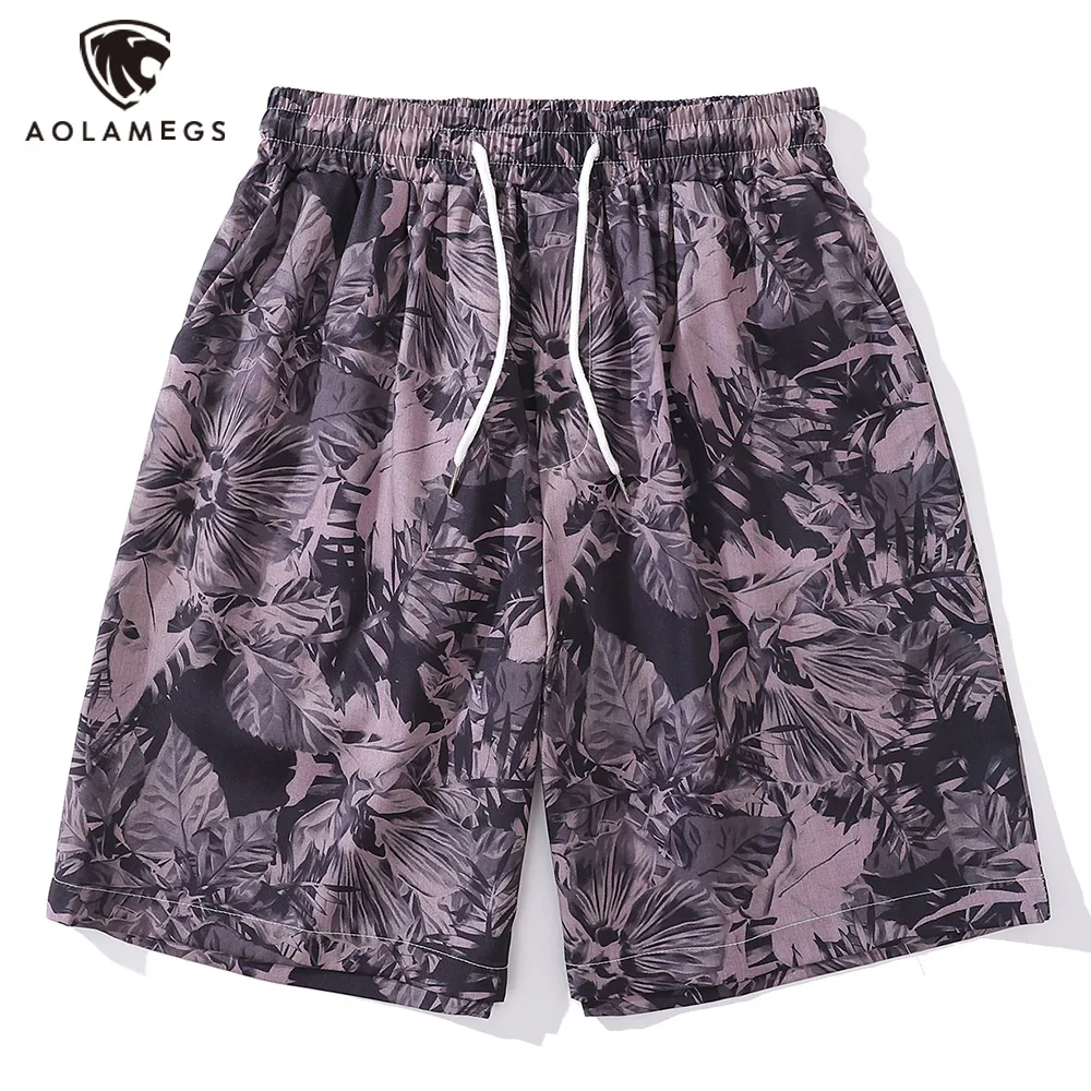 

High Street Men Leaves Graffiti Print Hawaiian Shorts Oversized Drawstring Five Point Pant Summer Casual Unisex Knee Length Pant