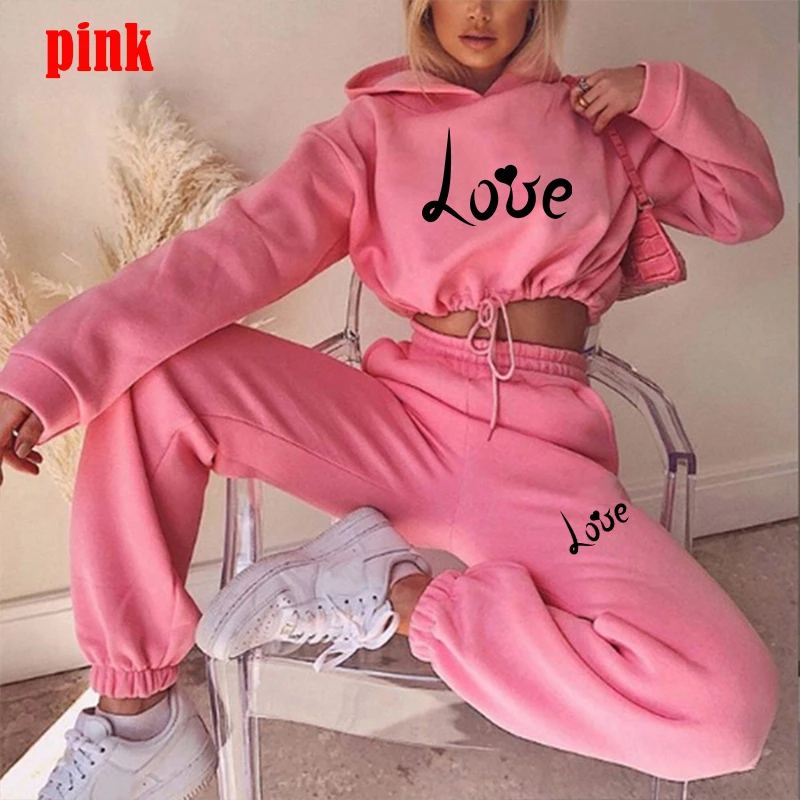 Women Love Printing Fashion Tracksuit Short Hoodie And Pants Casual Sport Suit Winter 2 Piece Suit 8 Colors Jogging Suits