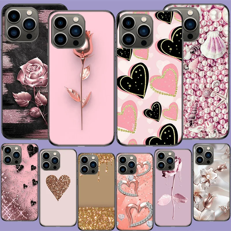 Custodia Per Telefono Love Rose Gold Style Per Iphone 15 14 13 Pro Max 12 Mini 11 Pro Xr X Xs Max 6 6S 7 8 Plus 5 Se 2020 Cover Cute Fundas