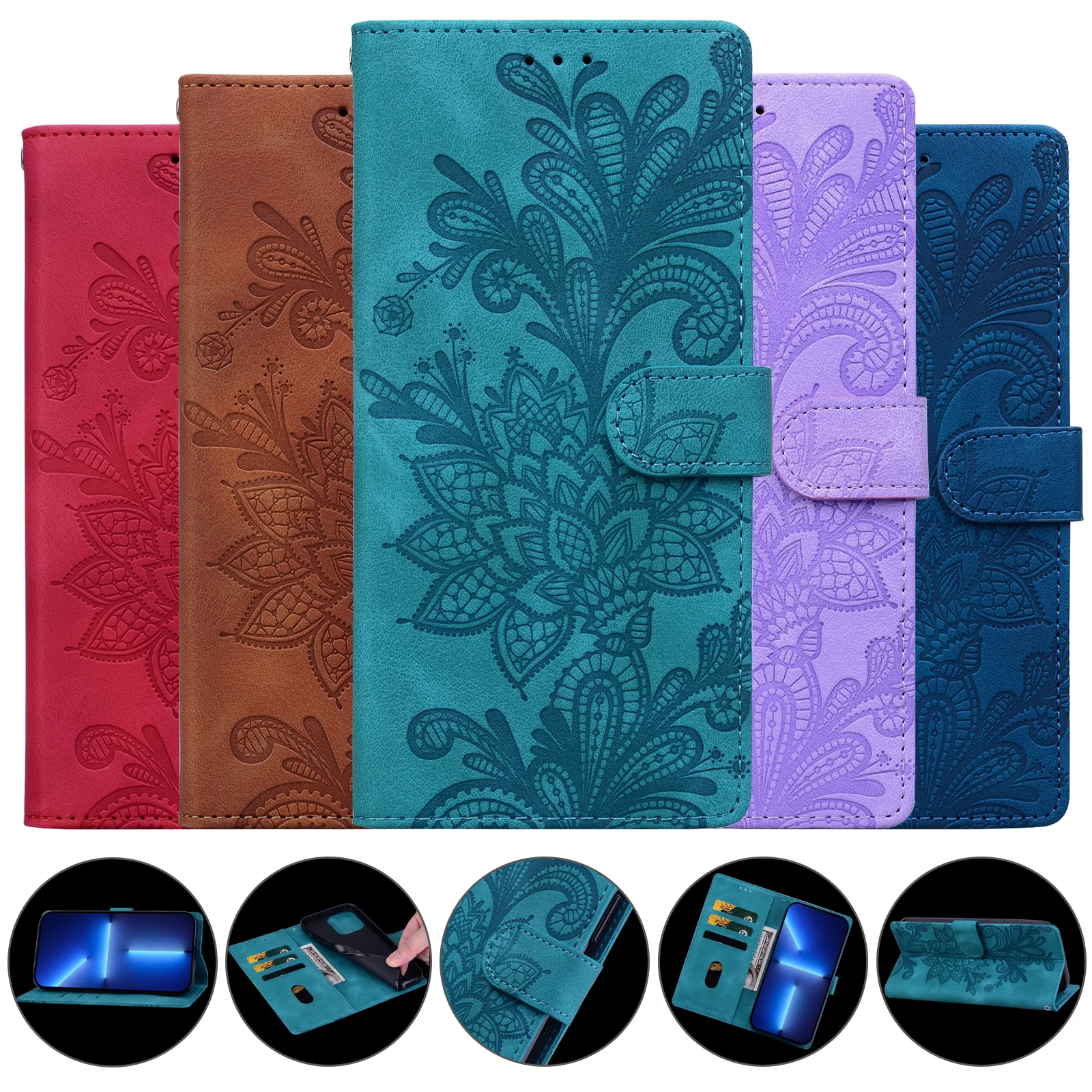 Elegant Embossed Magnetic Leather Wallet Phone Case