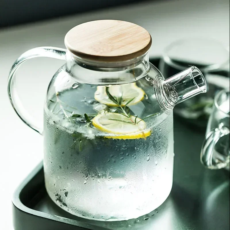 1.8L Transparent Borosilicate Glass Teapot Heat-Resistant Large Clear Tea Pot Flower Tea Set Puer Kettle Cup Office Home Tool Kitchen