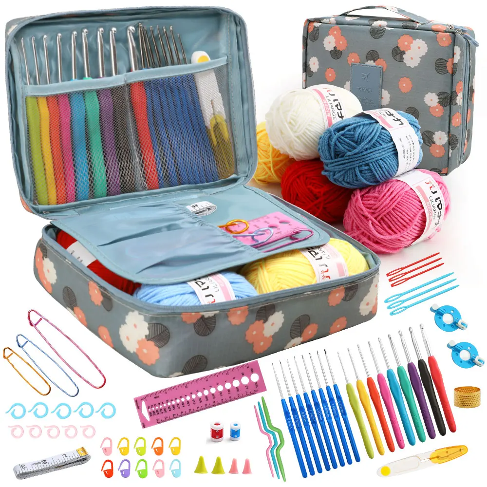 Hot Wool Crochet Kit Storage Bag Ergonomic Knitting Croche Hooks Set Yarn and Sewing Accessories Women Gift For Beginners