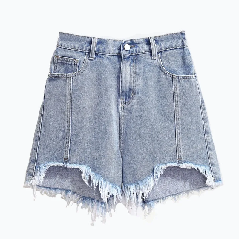 2023 Summer Woman High Haist Jeans Shorts Fashion Rough-edges Denim Short Pants Schoolgirl Casual Pants Blue Black White Jeans