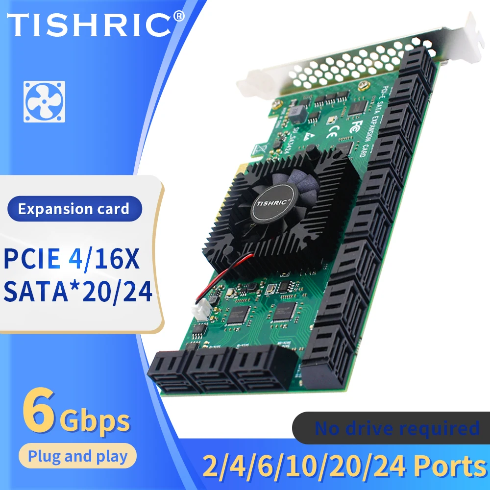 PCIE Sata Adapter 1x 4x 16x To 2/6/10/16/20/24 Ports SATA 3.0 PCI Express Expansion Card Pci Sata Controller 6Gbps Add On Card