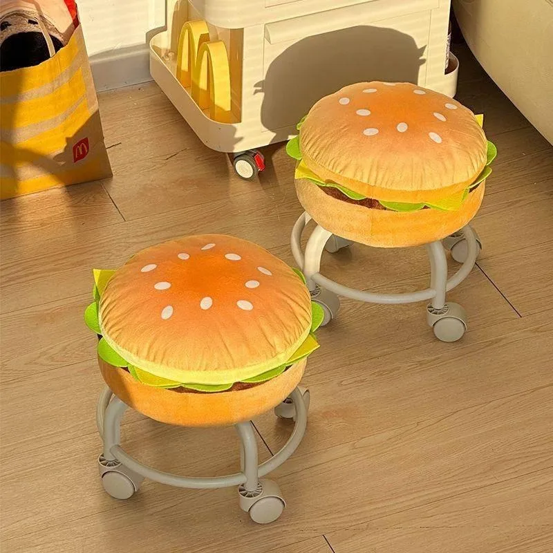 Hamburger universal wheel small stool movable silent pulley low stool home living room rotating children's stool cute