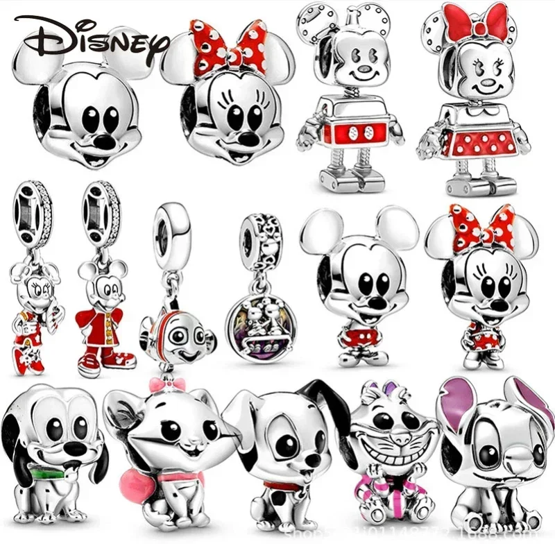

100%925 Silver Disney 100 Anniversary Mickey Minnie Pandora Beads Anime Model Mary Cat Diy Accessories for Girls Christmas Gift