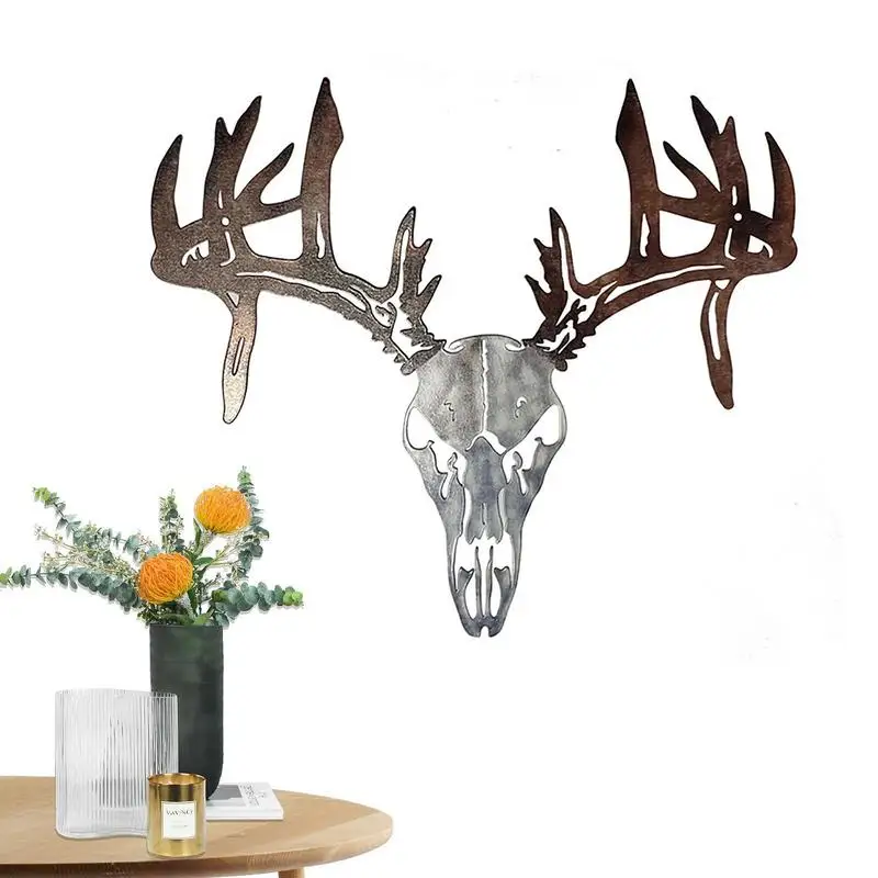 

Metal Deer Wall Decor Faux Deer Skull Home Wall Decoration 3D Wall Craft With Bone Bracket Bow Rustproof Decorative Retro Style