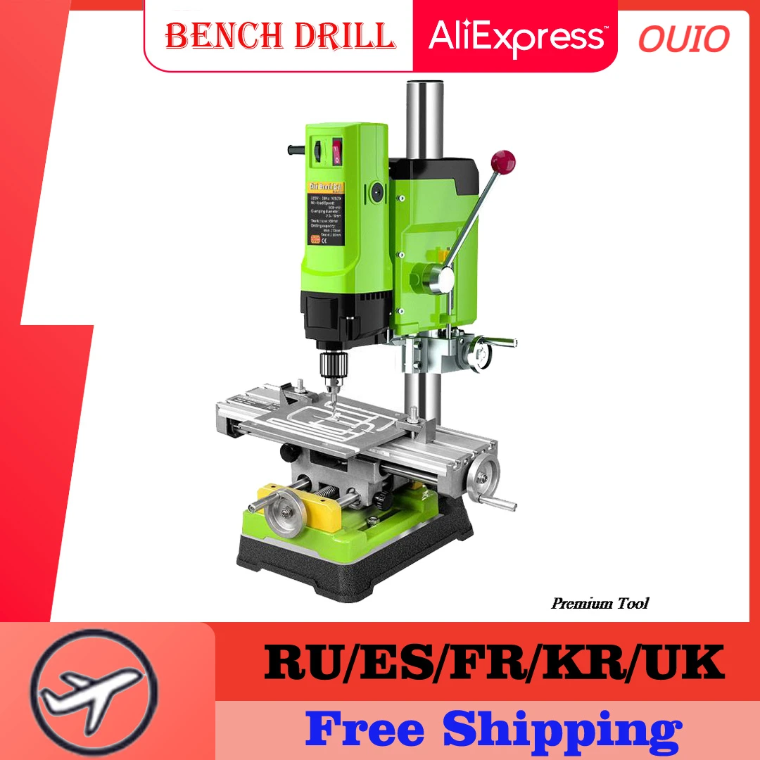 

OUIO Bench Drill Milling Machine Variable Speed Drilling Chuck and Base 3-16mm DIY Wood Metal Grade Drilling Machine Power Tools