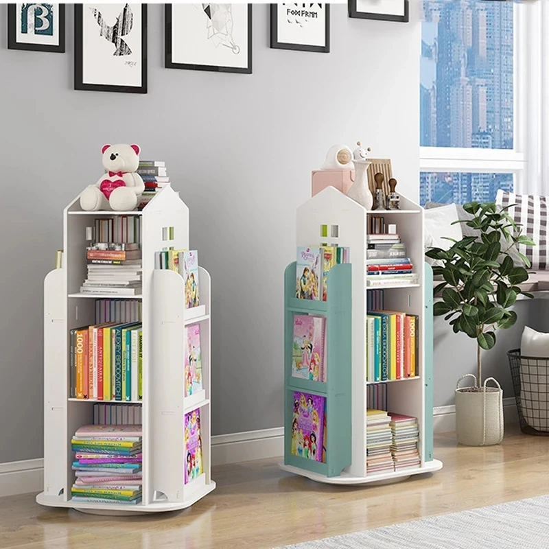 Children's Bookshelf 360° Rotating Cartoon Books Rack Floor Simple