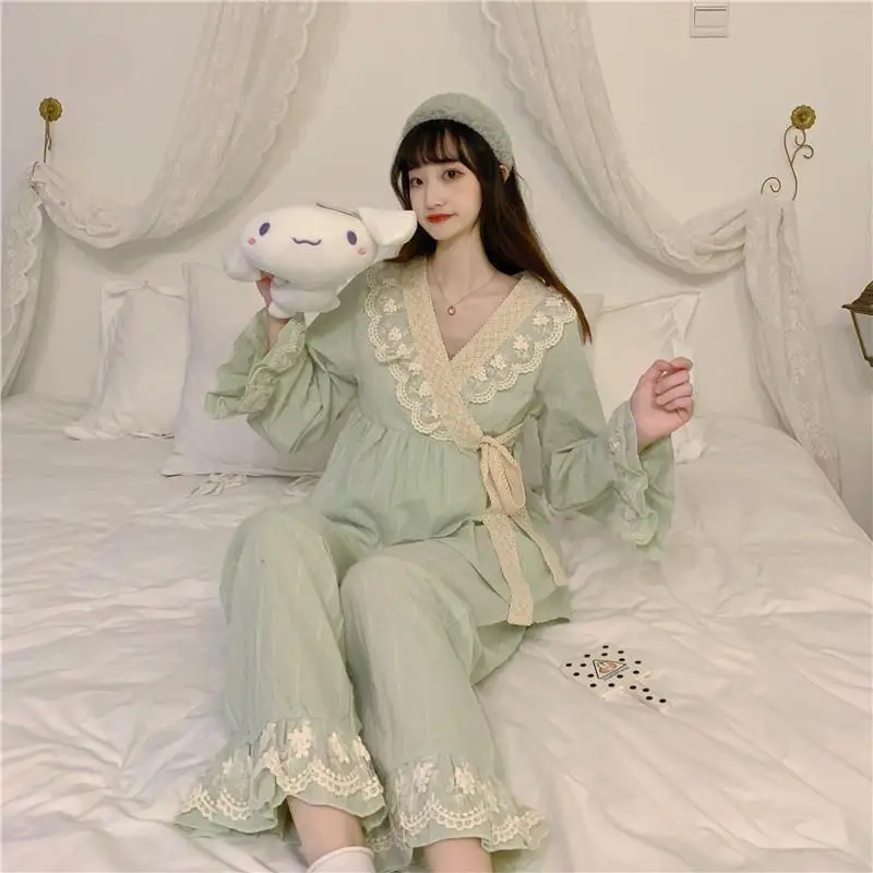 Loose Large Size 150.00kg Wearable Pajamas Autumn New Women Nightclothes Female Casual V-neck Long Sleeve Homewear Suit 2024