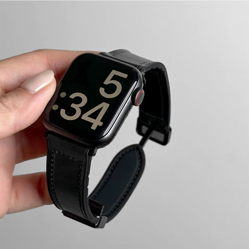 רצועת עור + סיליקון עבור Apple Watch Band Ultra 49mm 44mm 45mm 41mm 46mm 40mm 42mm צמיד מגנטי iwatch Series 10 9 8 7 6