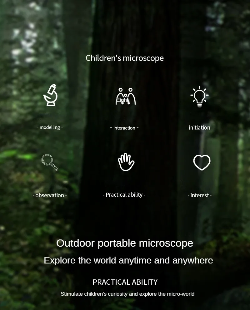 S4aca527c0a814f1ba1e76bb69ef97e20N 60-200X Children Microscope Pocket Microscope with LED Light Portable Electric Mini High Definition Science Microscope Outdoor Mallzona