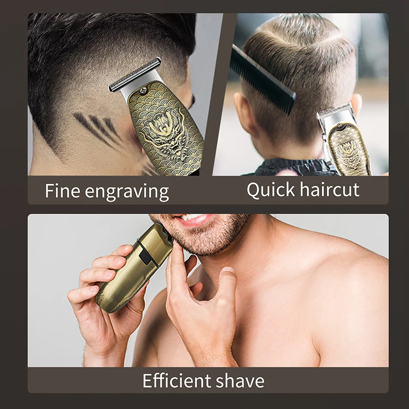 WAIKIL Professional Men's Electric Hair Clipper Set Facial Treatment Device Retro USB Charge Shaver Oil Head Carving Machine 2