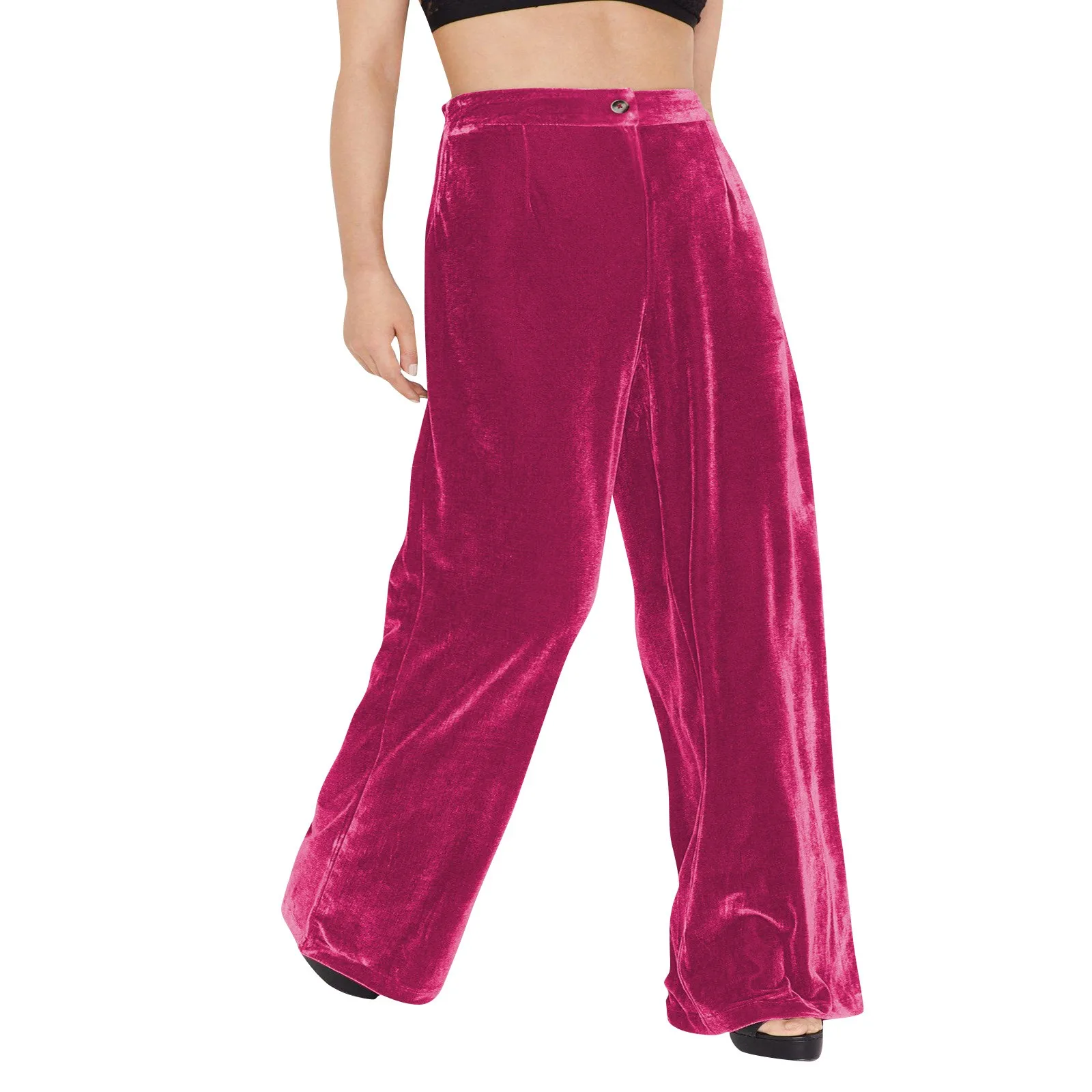 

2023 Spring Autumn Casual Pants Gold Velvet Wide-Leg Pants Womens Draped Loose Pants Fashion Solid Color Button Trousers