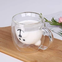 Cute Bear Glass Cup Milk Juice Water Coffee Mugs Heat Resistant Clear Double Wall Glass Mug with Handle Coffeeware Lover Gift 1