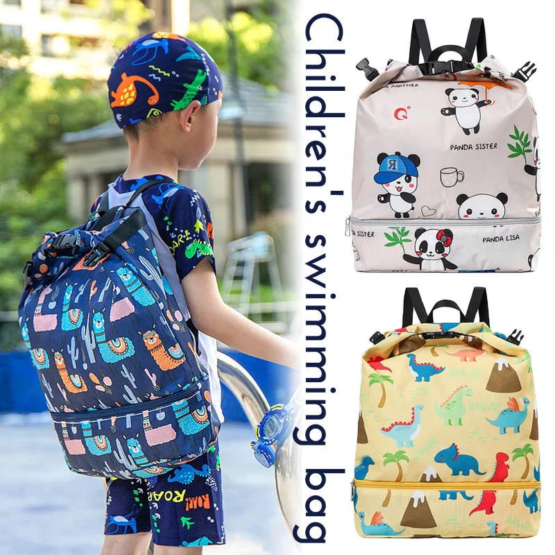 Kids Swimming Backpack Combo Dry Wet Bags Outdoor Pool Swim Cap Clothes Storage Beach Backpack Waterproof Travel Sport Wash Bag  [fila]fila sport backpack