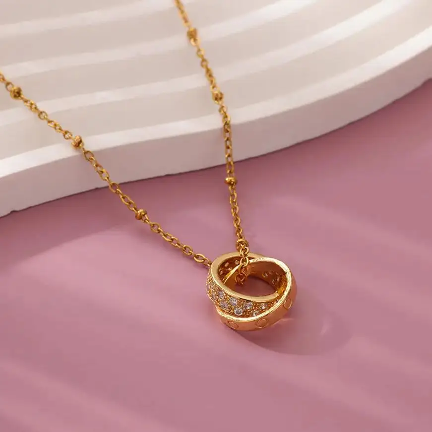 Cross Circle Pendant Stainless Steel Zircon Necklaces for Women