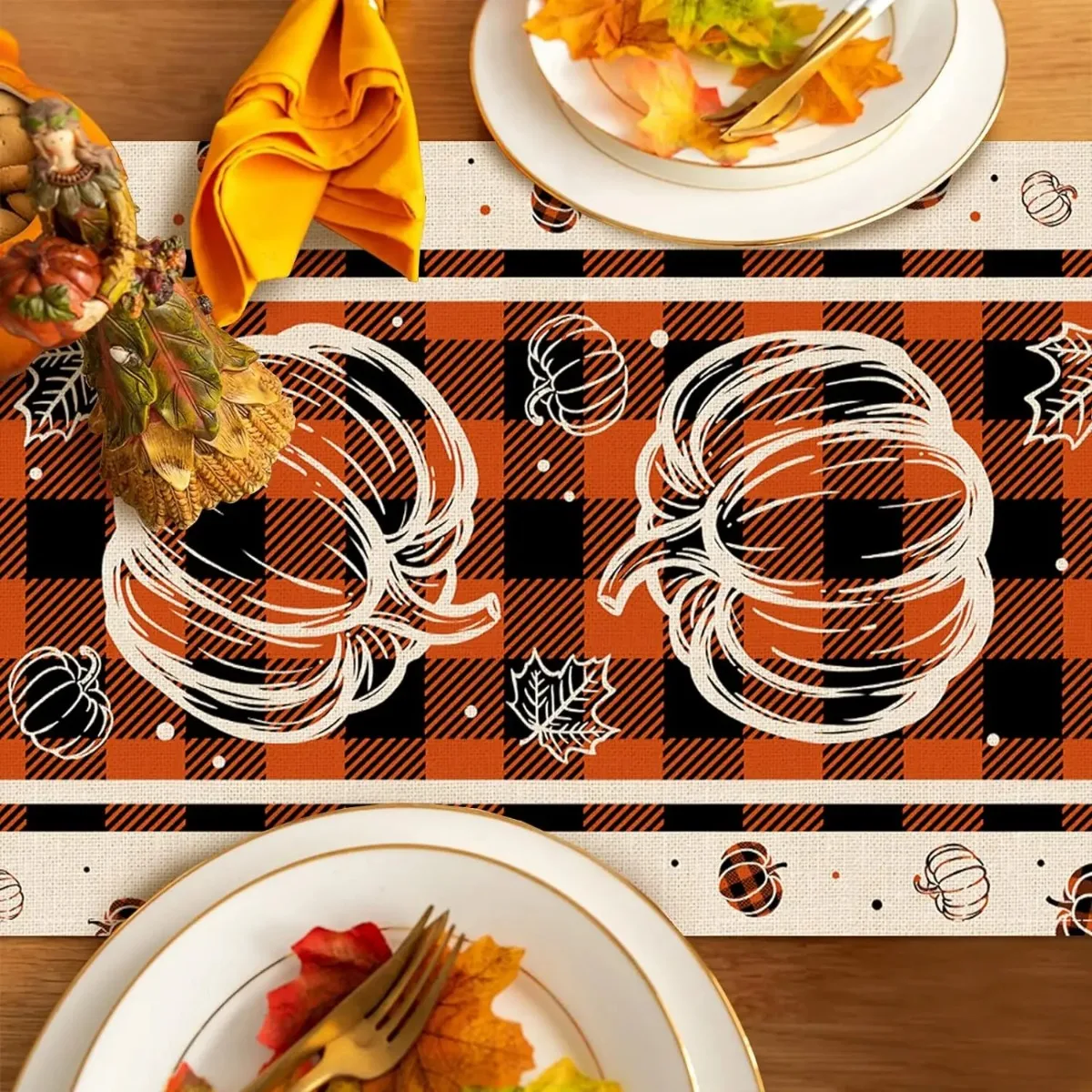 Set Runner da Tavola Halloween Tovaglia Autunno Corridore da Tavolo Foglie di Acero Decorative Artificiali Zucca Centrotavola Autunnale Decorazioni Halloween Autunno Raccolto Festa a Tema