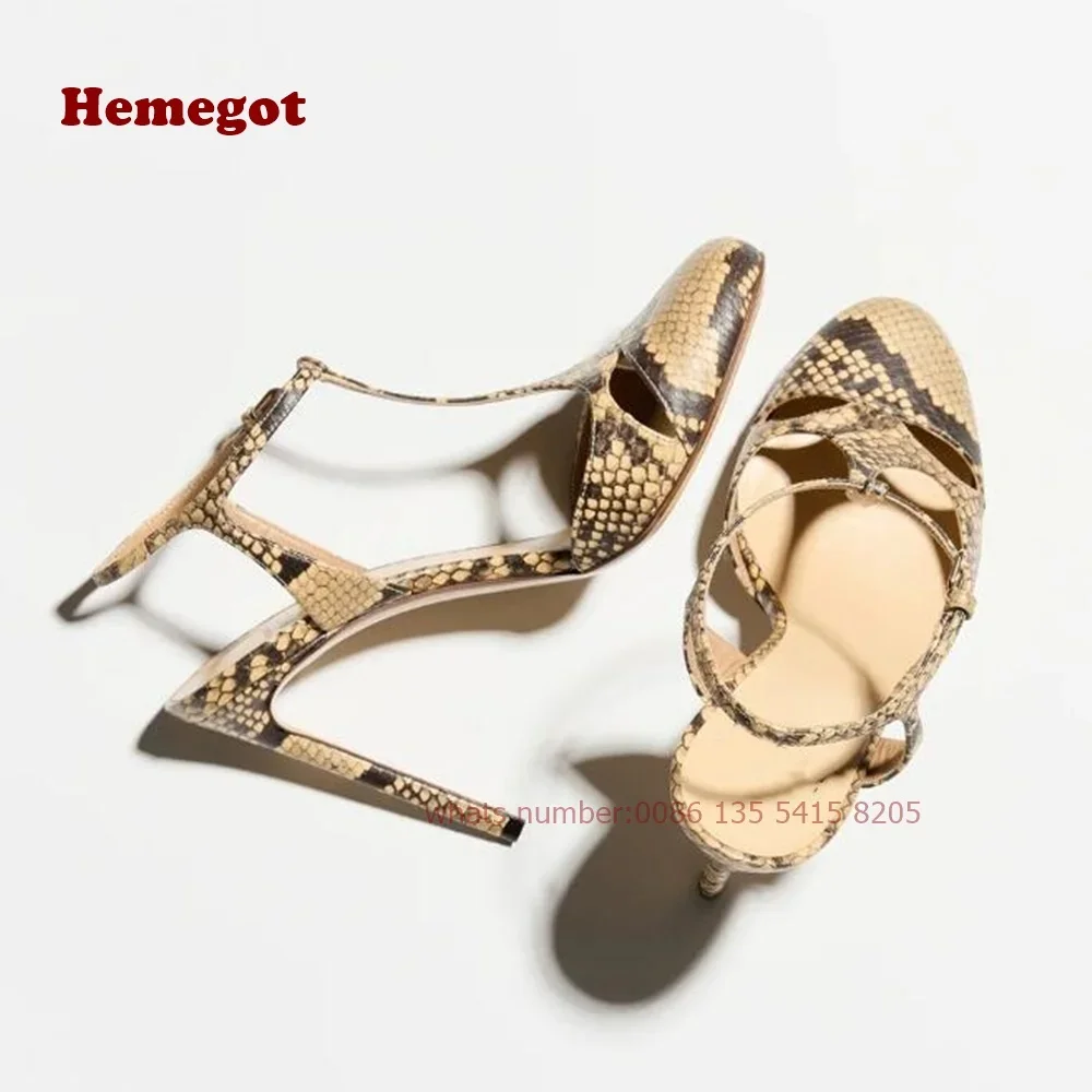 Cut Out T-Straps Women's Sandals Two Tone Round Toe Buckle Slingback High Heels Stiletto Summer Sandals Splicing Elegant Shoes