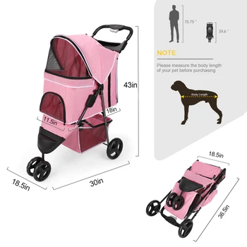 carreola para mascotas perro 3 Wheel Foldable Cat Dog Stroller with Storage Basket, Handle 360° Pet Dog Stroller 3