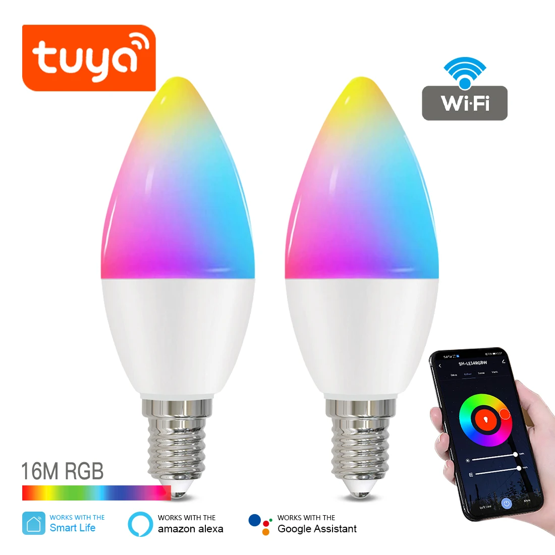 Умная лампа светодиодная с Wi-Fi E14 RGB + CCT 2 шт. | Лампы и освещение