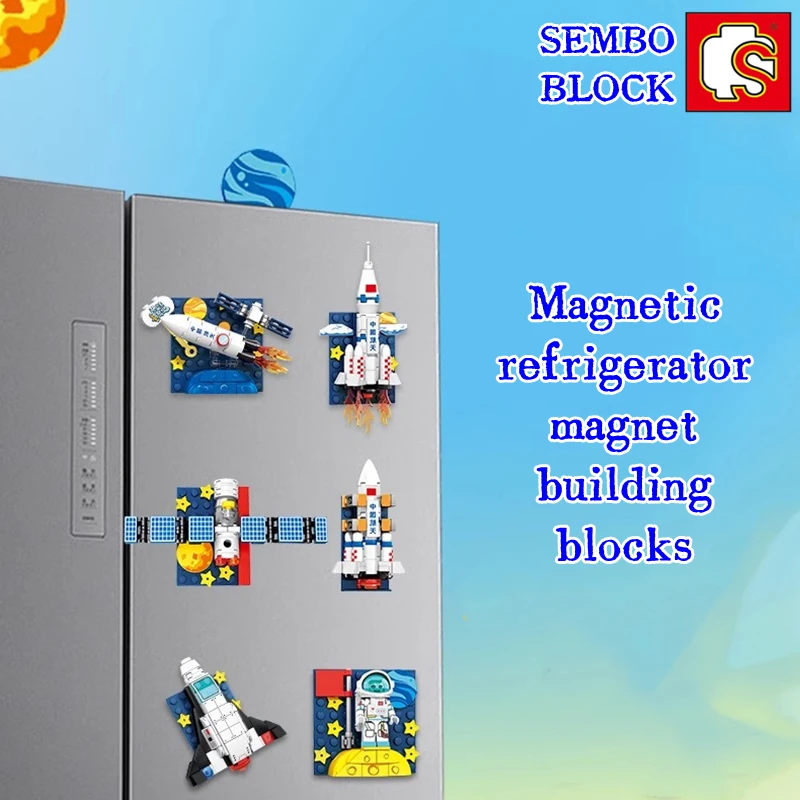 Sembo World Building Blocks Frigorifero Magnete Decorazione Piccolo Spazio Rocket Model Tank And Plane Figure Giocattolo Per Bambini