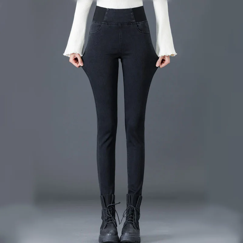 Oversize Jeans Women Plus Size 26-38 Skinny Denim Pencil Pants High Waist Black Stretch Waist Trousers Ladies Retro Jeans