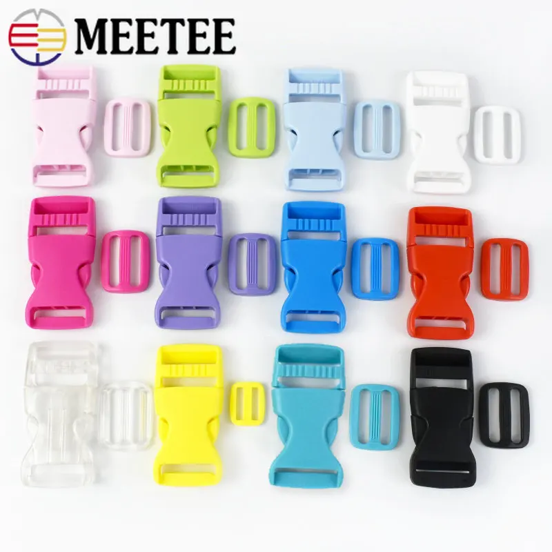 Meetee 플라스틱 사이드 릴리스 버클 벨트, 트라이 글라이드 슬라이더 걸쇠, 웨빙 백 스트랩, 조절 가능한 칼라 액세서리, 5, 10 세트, 15, 20, 25mm