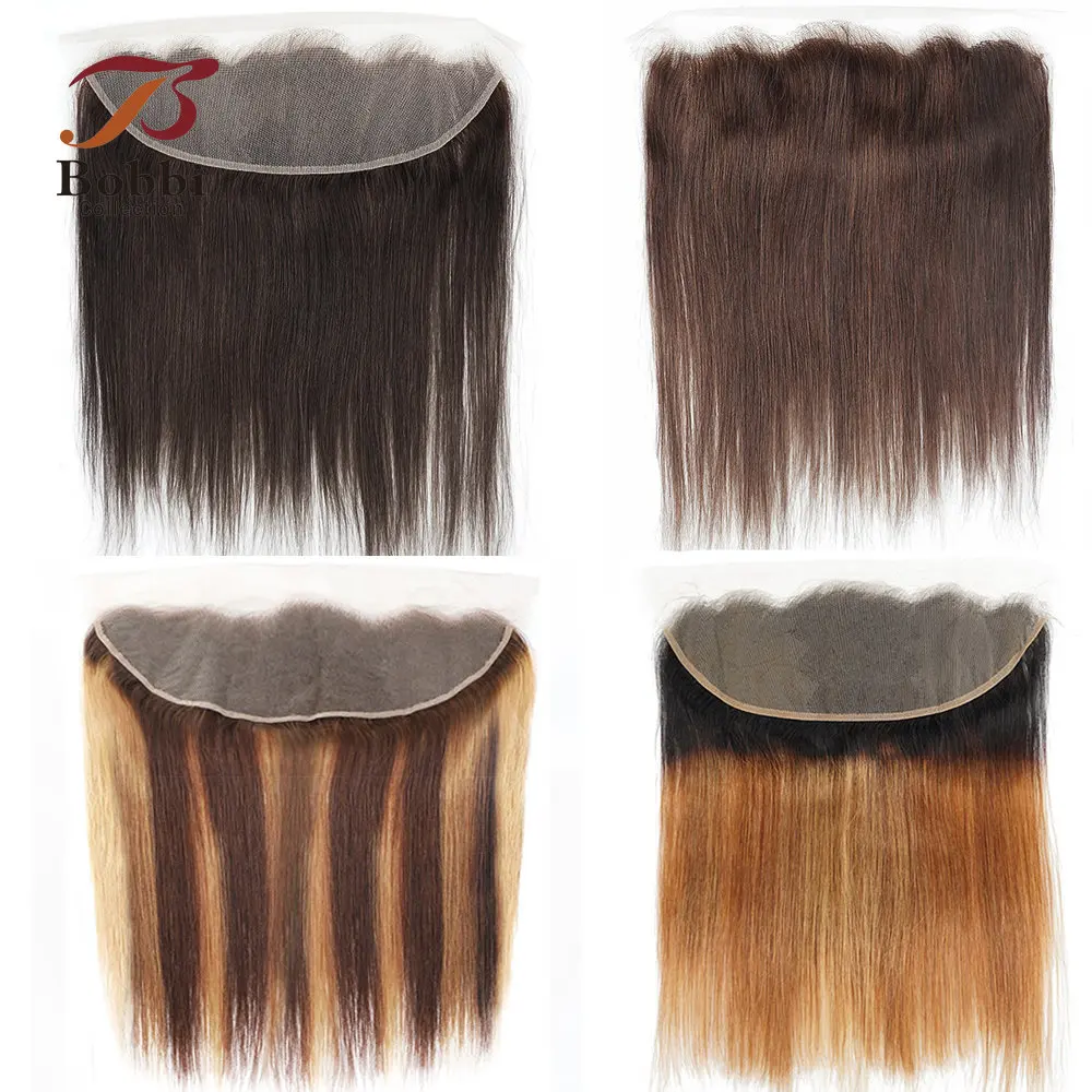 Dark Brown Straight Hair 13x4 Lace Frontal Pre-Plucked Transparent Lace Remy Human Hair Black Brown 613 Blonde Grey BOBBI
