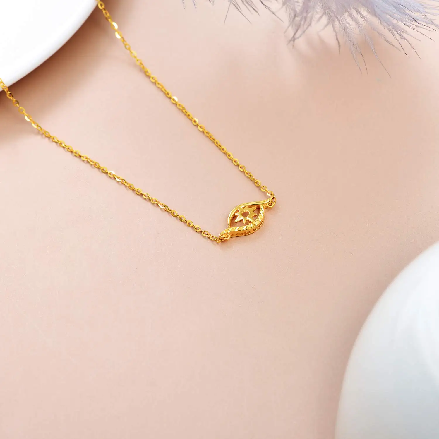 18k Yellow Gold Evil Eye Necklace for Women Dainty Fine Gold Jewelry Gifts for Her 16.5-17.5 Inch Birthday Gift