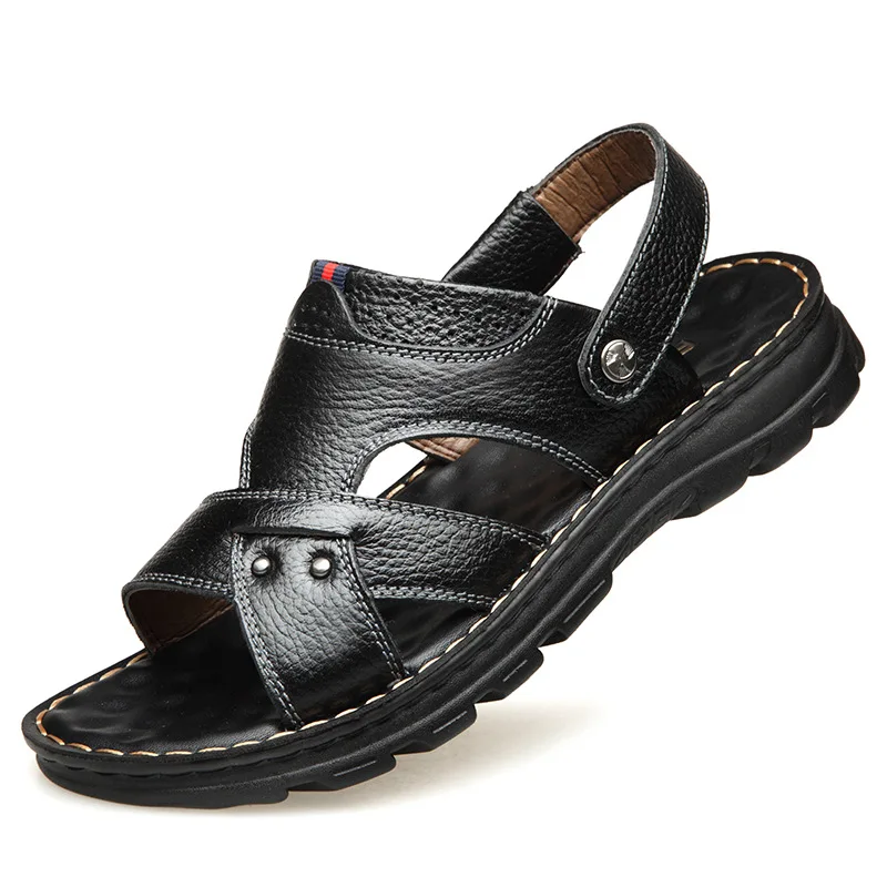 Men Cow Leather Waterproof Non-Slip Sandals Slippers