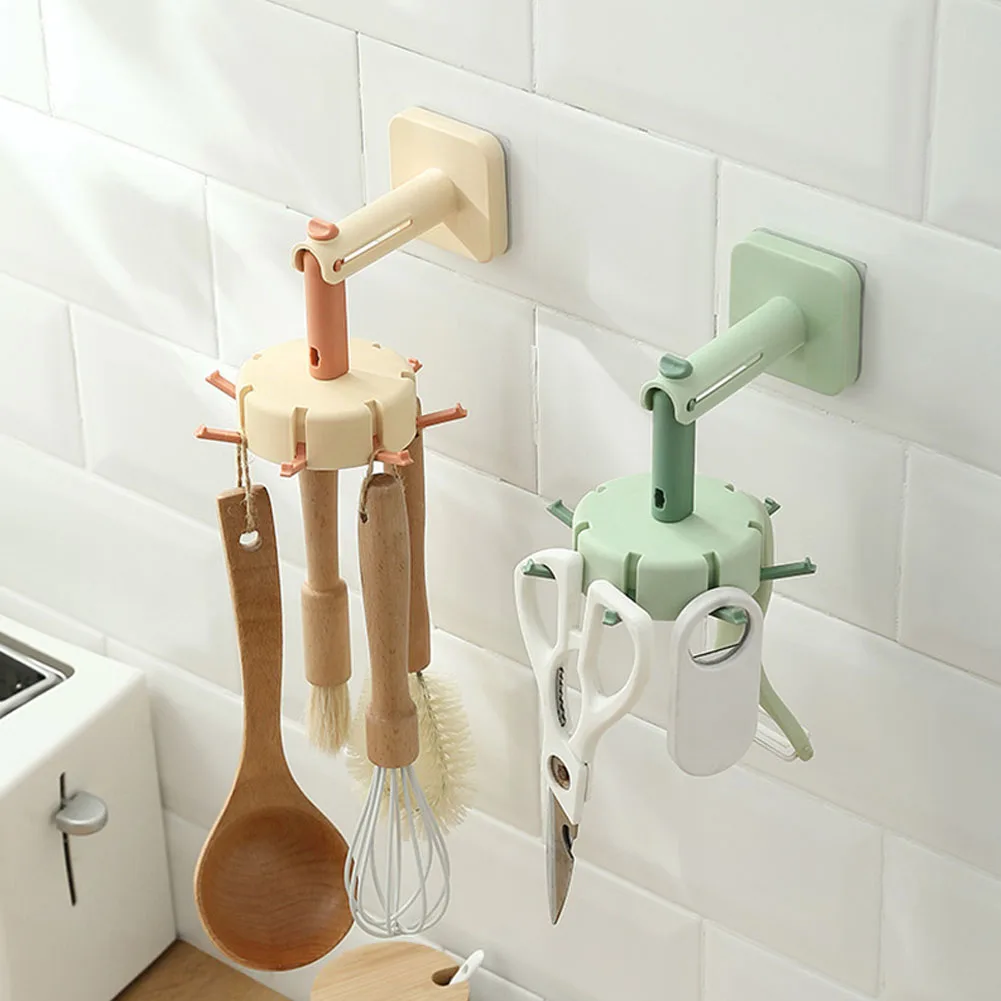 

1PCS 360 Degrees Rotated Kitchen Hooks Self Adhesive 7 Hooks Wall Door Hook Handbag Clothes Ties Bag Home Hanging Rack Foldable