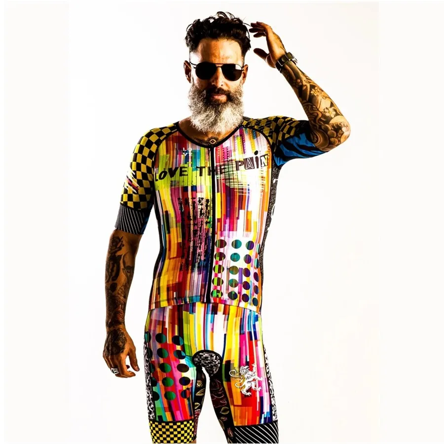 男性用Love The Pain Cycling Jerseyセット,屋外MTB Jersey,ビブ
