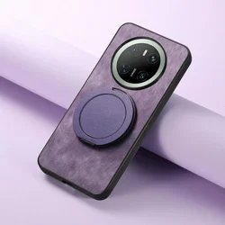 Luxury Leather Back Panel Case with Magnet Ring and Bumper Cover for Honor Magic 8 Lite (PURPLE)